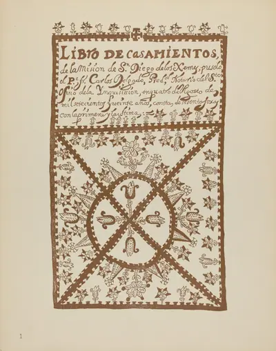 Plate 1: Jemez Book of Marriages: From Portfolio "Spanish Colonial Designs of New Mexico"