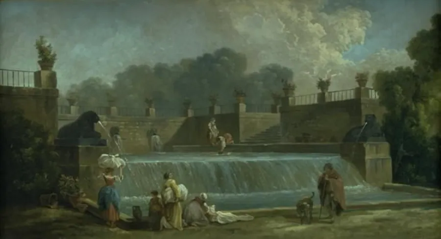 Fontæne med vaskepiger by Hubert Robert