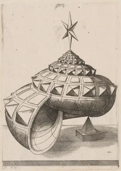 A Perspective of a Faceted Snail Shell Balanced on a Pyramid