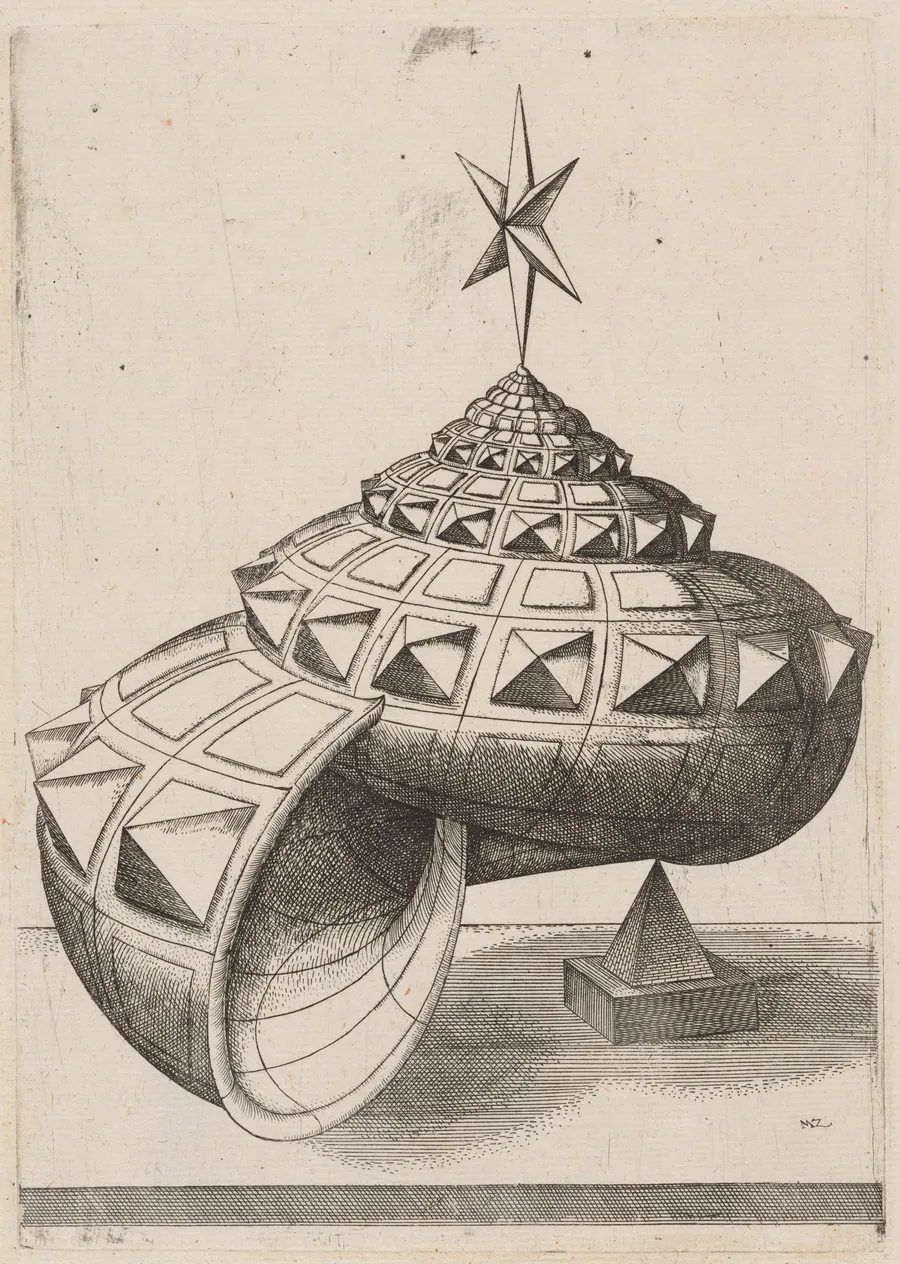 A Perspective of a Faceted Snail Shell Balanced on a Pyramid by Mathis Zündt