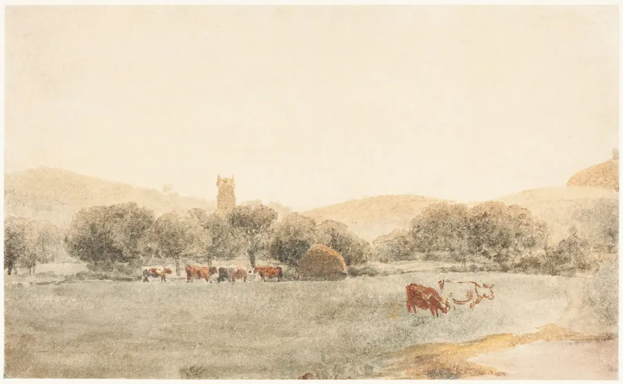 A Meadow with Cattle near Glastonbury by Peter De Wint