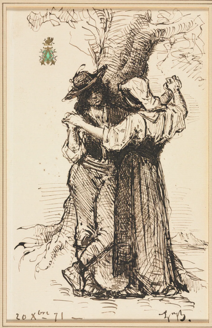 Couple Courting by a Tree by Léon Bonnat
