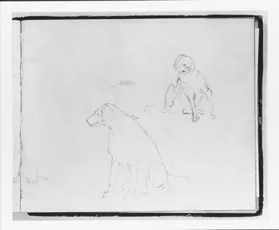 Two Studies of a Dog: Seated and Scratching (from Sketchbook)