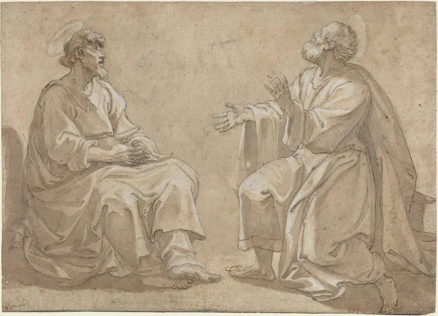 Two Seated Saints by French 17th Century