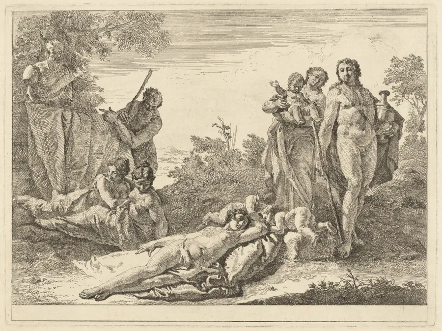 Nine Figures around a Herm of Pan by Francesco Fontebasso