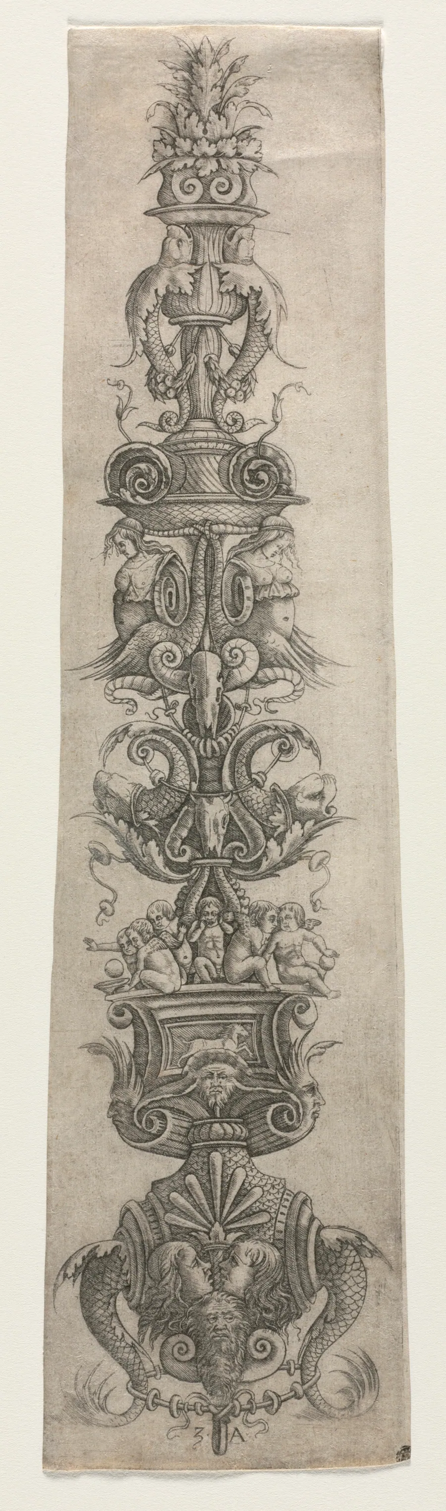 Upright Arabesque with Masks, Cupids and Nereids by Giovanni Antonio da Brescia