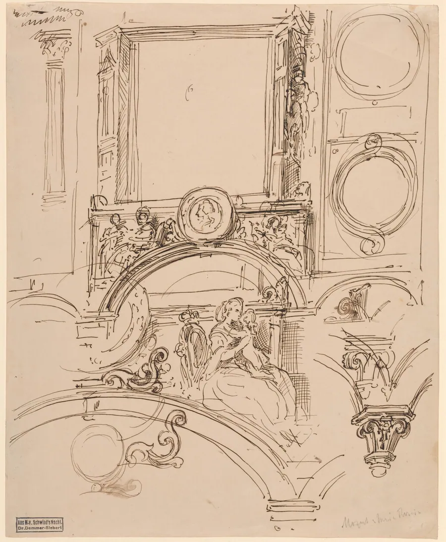 Architectural Details for a Wall Decoration with Empress Maria Theresia Embracing the Young Wolfgang Amadeus Mozart by Moritz von Schwind
