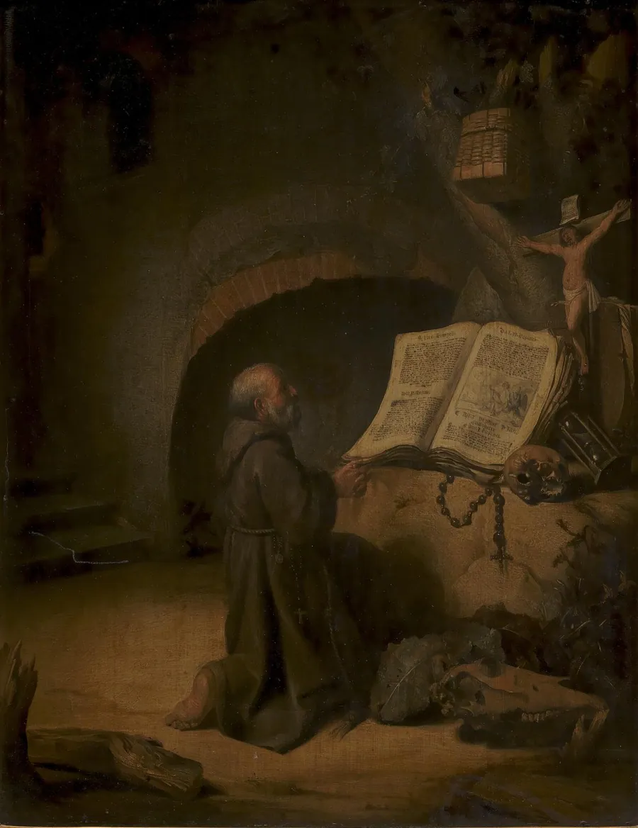 En eneboer i bøn by Jacob van Spreeuwen
