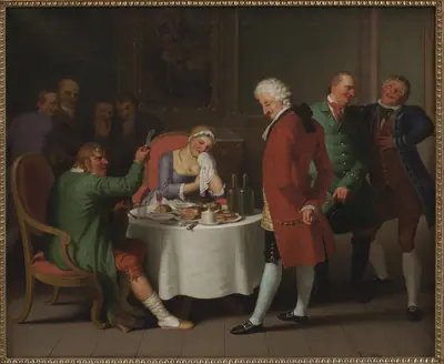 Motiv fra Ludvig Holbergs "Jeppe på Bjerget", III akt, 3. scene