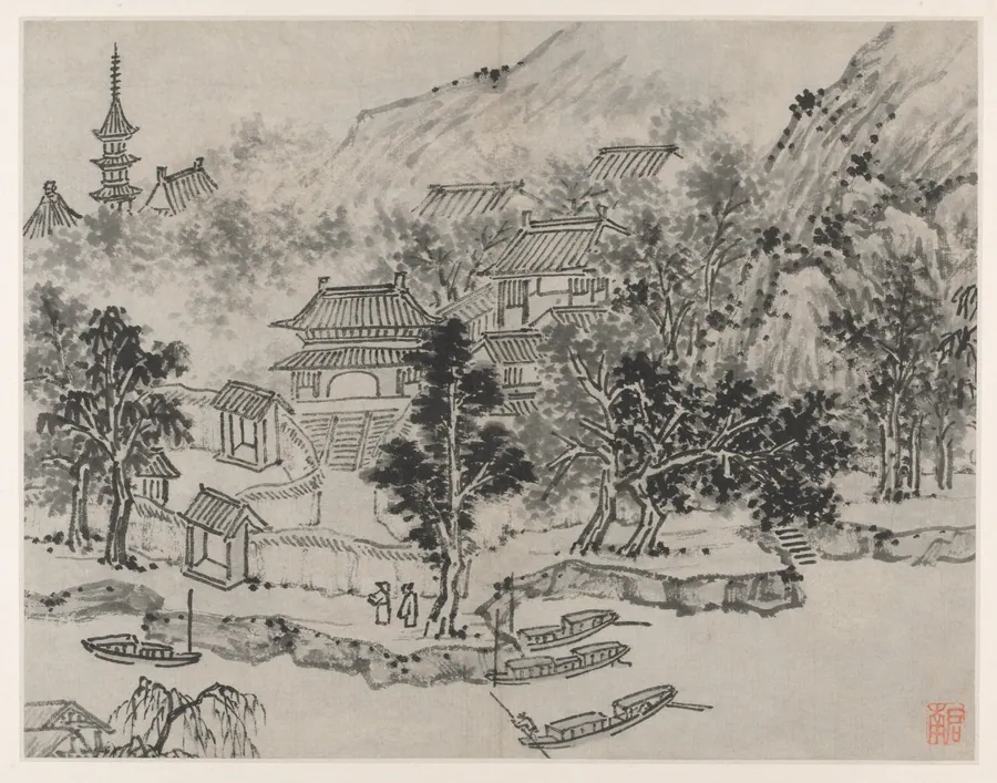 Distant View of Tiger Hill from the Canal Mooring, from Twelve Views of Tiger Hill, Suzhou by Shen Zhou