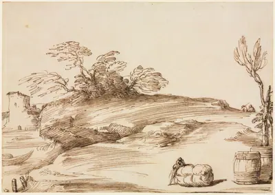 Landscape with a Man Leaning on a Bale