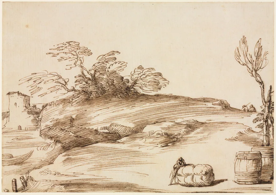 Landscape with a Man Leaning on a Bale by Guercino