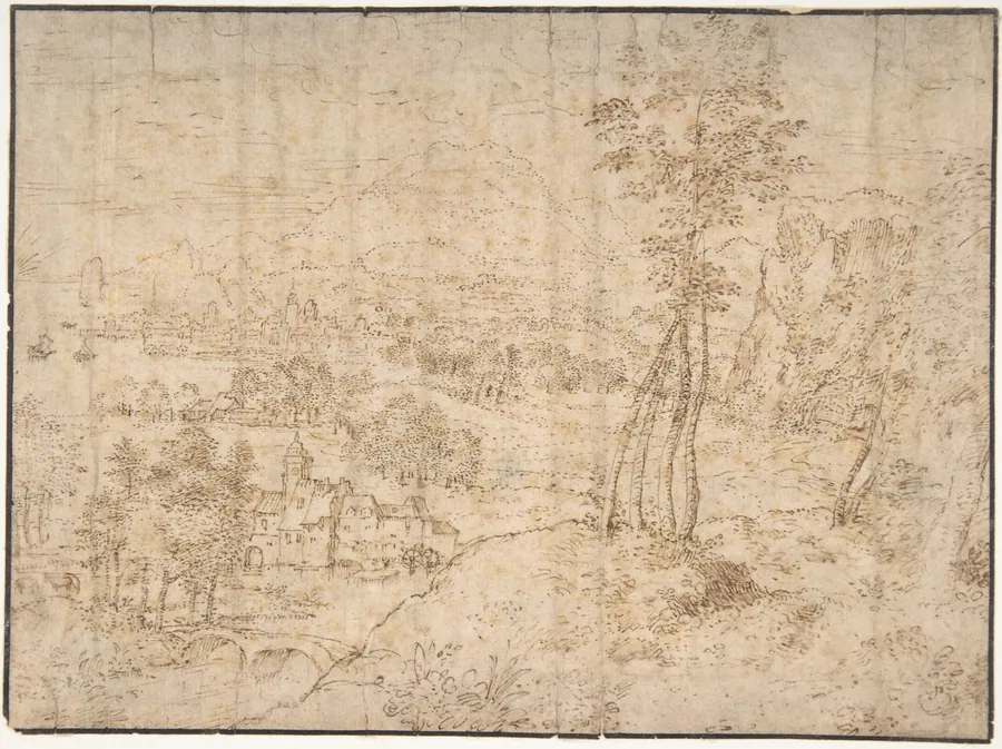 Landscape with a Town by the Seashore and Mountains in the Distance by Matthijs Cock