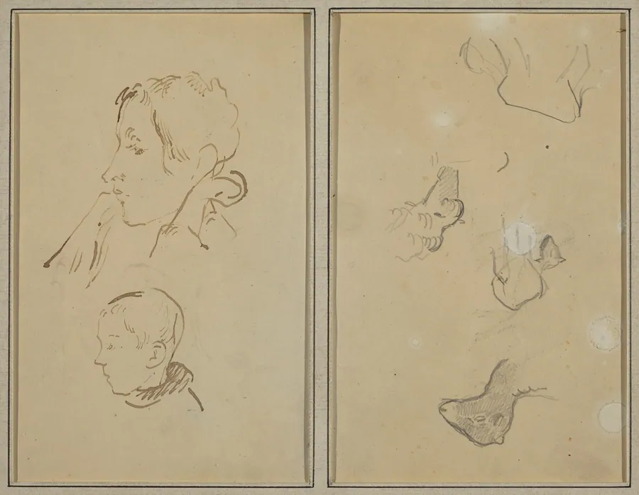Two Heads; Studies of Sheep [recto] by Paul Gauguin