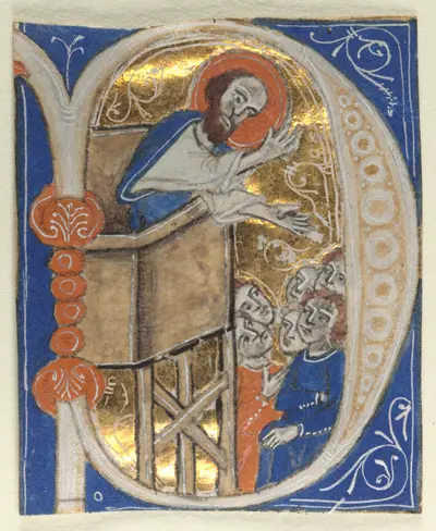 Historiated Initial Excised from a Bible: St. Paul Preaching