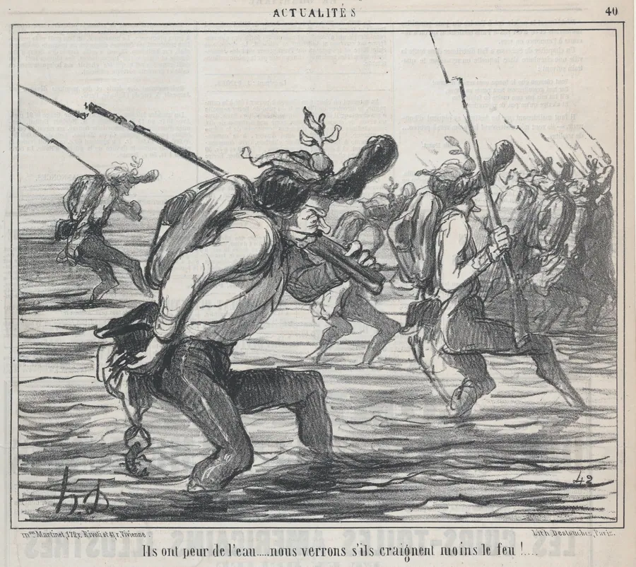 Ils ont peur de l'eau..., from Actualités, published in Le Charivari, May 11, 1859 by Aaron Martinet