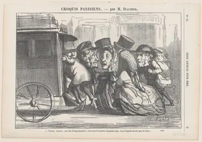 Stop pushing please... you have the number 57 and I just called number 3!, from 'Parisian sketches,' published in Le Petit Journal pour Rire, February 4, 1865