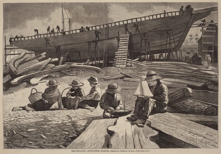 Ship-Building, Gloucester Harbor by American 19th Century