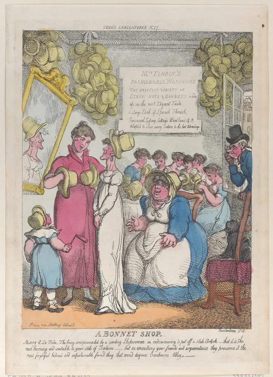 A Bonnet Shop by Thomas Rowlandson