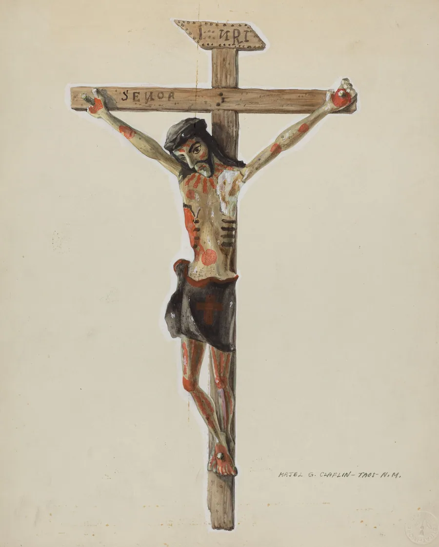 Painted Wooden Crucifix by Majel G. Claflin