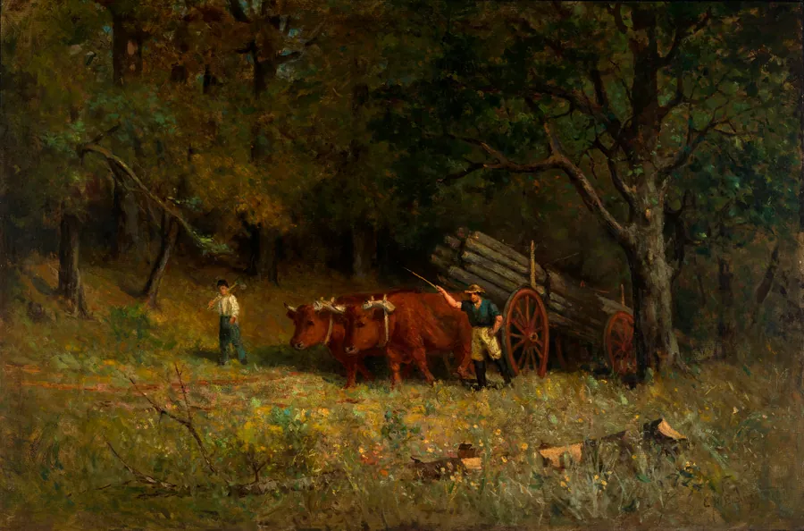 Untitled (boy and man with oxen) by Edward Mitchell Bannister, born St. Andrews, New Brunswick, Canada 1828-died Providence, RI 1901