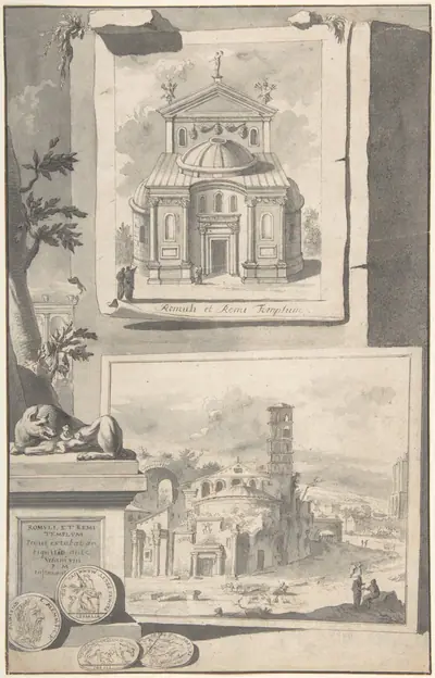 A Reconstruction of the Temple of Romulus and Remus (above) and a View of the Ruins (below)