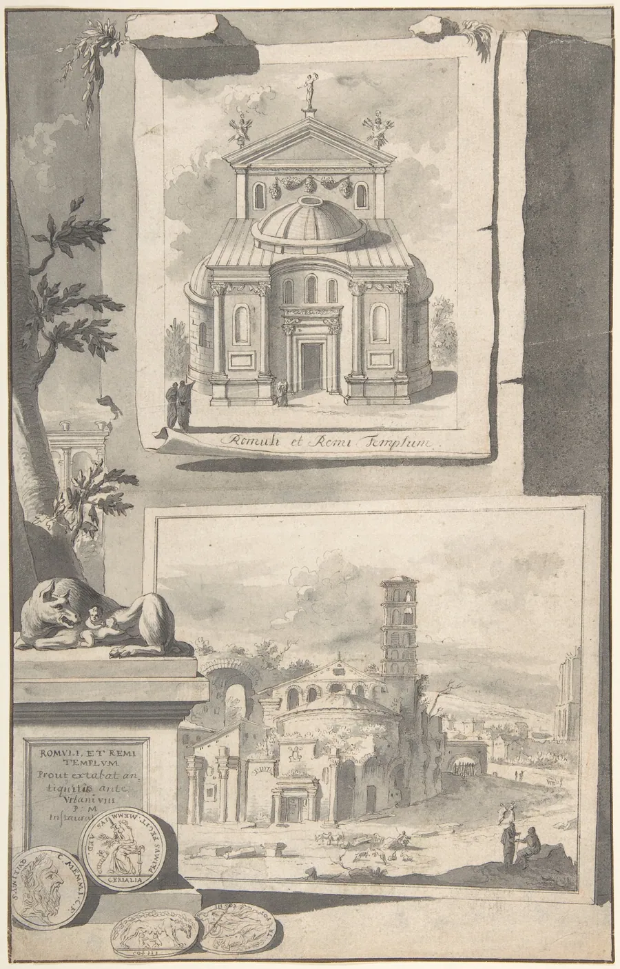 A Reconstruction of the Temple of Romulus and Remus (above) and a View of the Ruins (below) by Jan Goeree