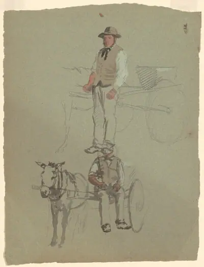 Studies of a Man and Horse Cart