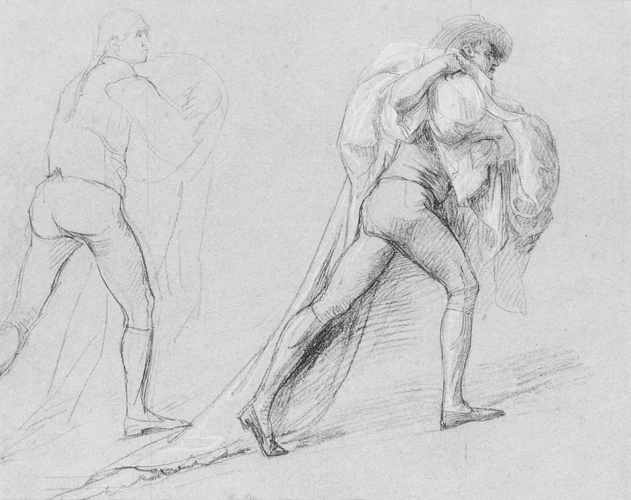 Study for "The Surrender of the Dutch Admiral De Winter to Admiral Duncan, October 11, 1797": Two Studies of a Man with a Sail or Flag by John Singleton Copley