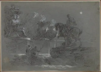 Monumental Sculpture in a Moonlit Park