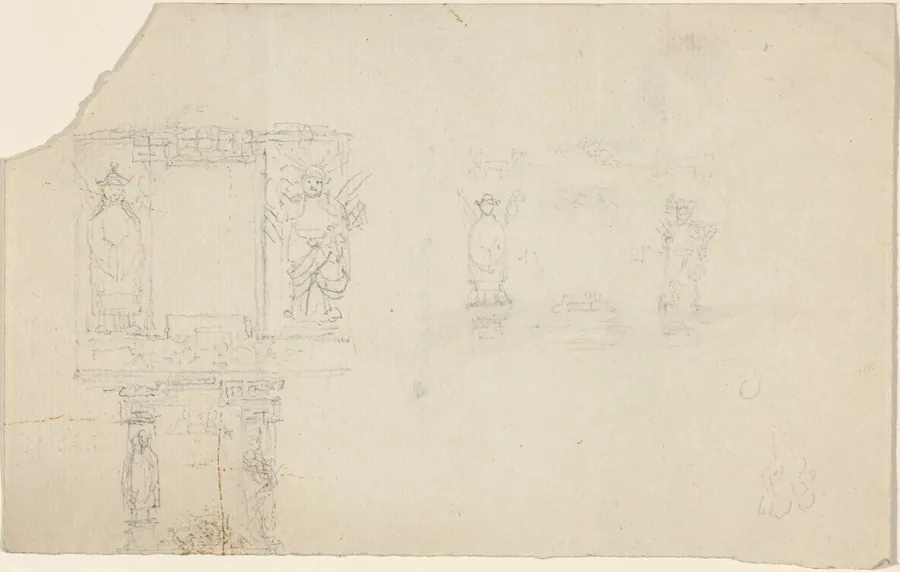 Structure with Figures in Asian Dress (Illustration for “The Casket”?) by John Flaxman