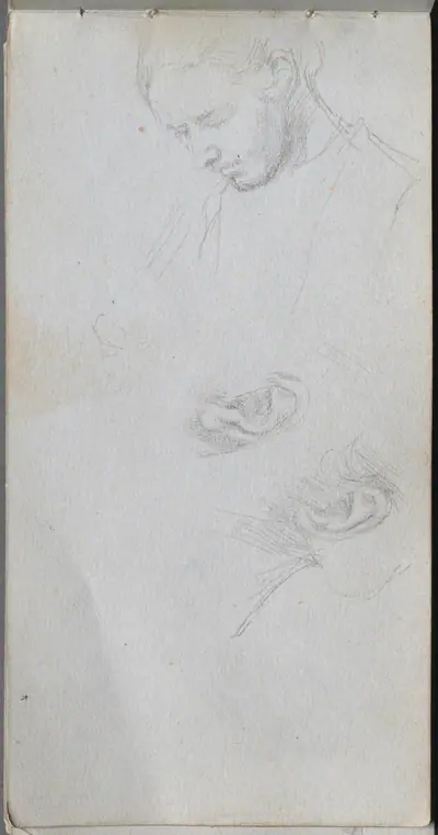 Sketchbook, page 96: Study of a Face, Ears