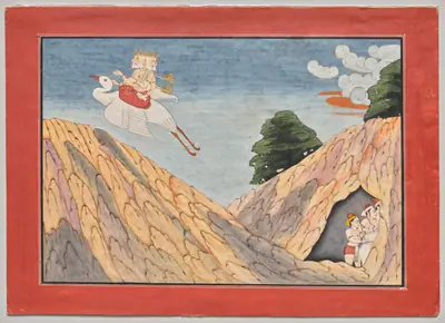 Brahma Hides the Cowherds and the Calves in the Cave, page from a Bhagavata Purana