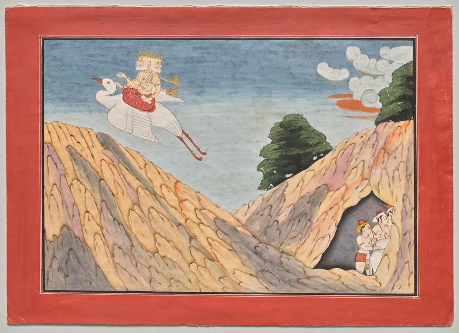 Brahma Hides the Cowherds and the Calves in the Cave, page from a  Bhagavata Purana