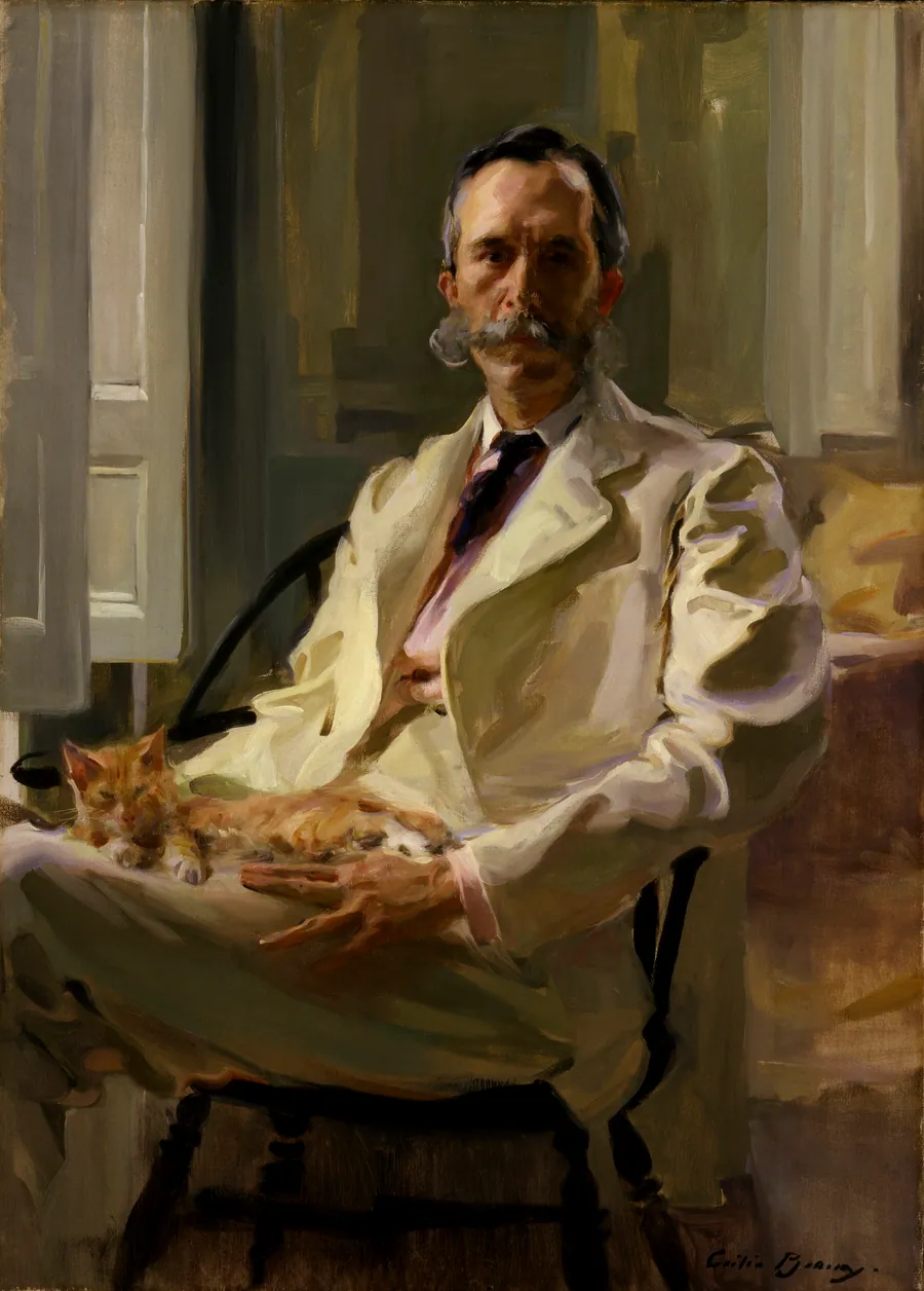 Man with the Cat (Henry Sturgis Drinker) by Cecilia Beaux, born Philadelphia, PA 1855-died Gloucester, MA 1942