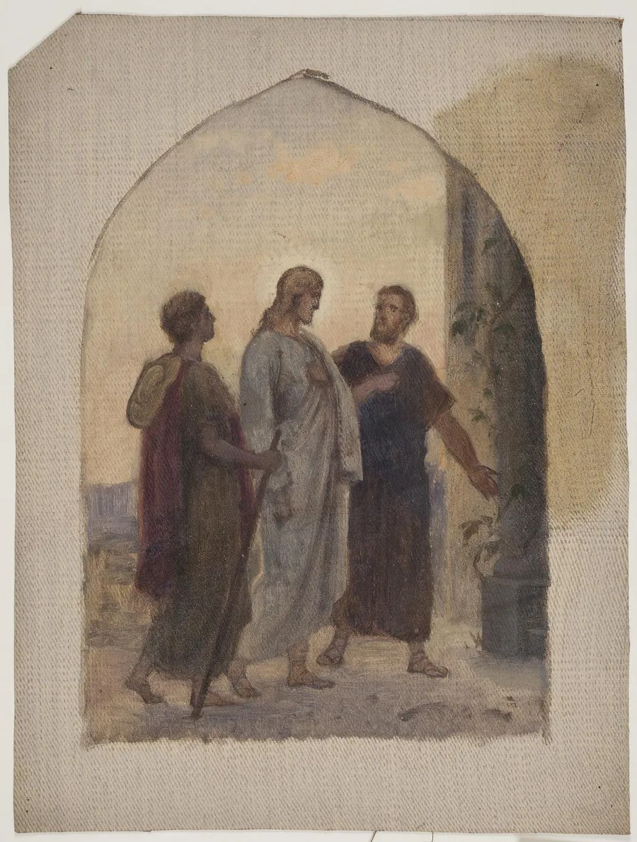 Olieskitse til Vandringen til Emmaus by A. Dorph