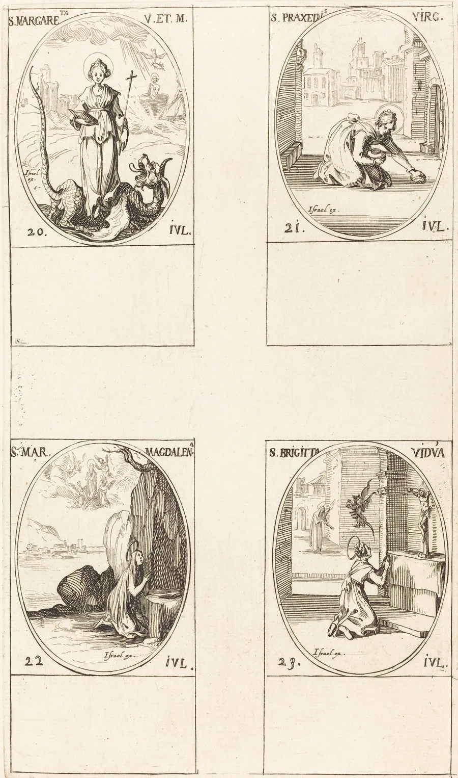St. Margaret of Antioch; St. Praxedes; St. Mary Magdalene; St. Bridget of Sweden by Jacques Callot