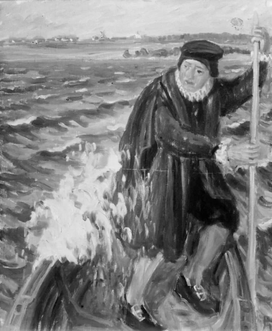 Præsten Hans Madsen stager over til Horneland by Peter Hansen