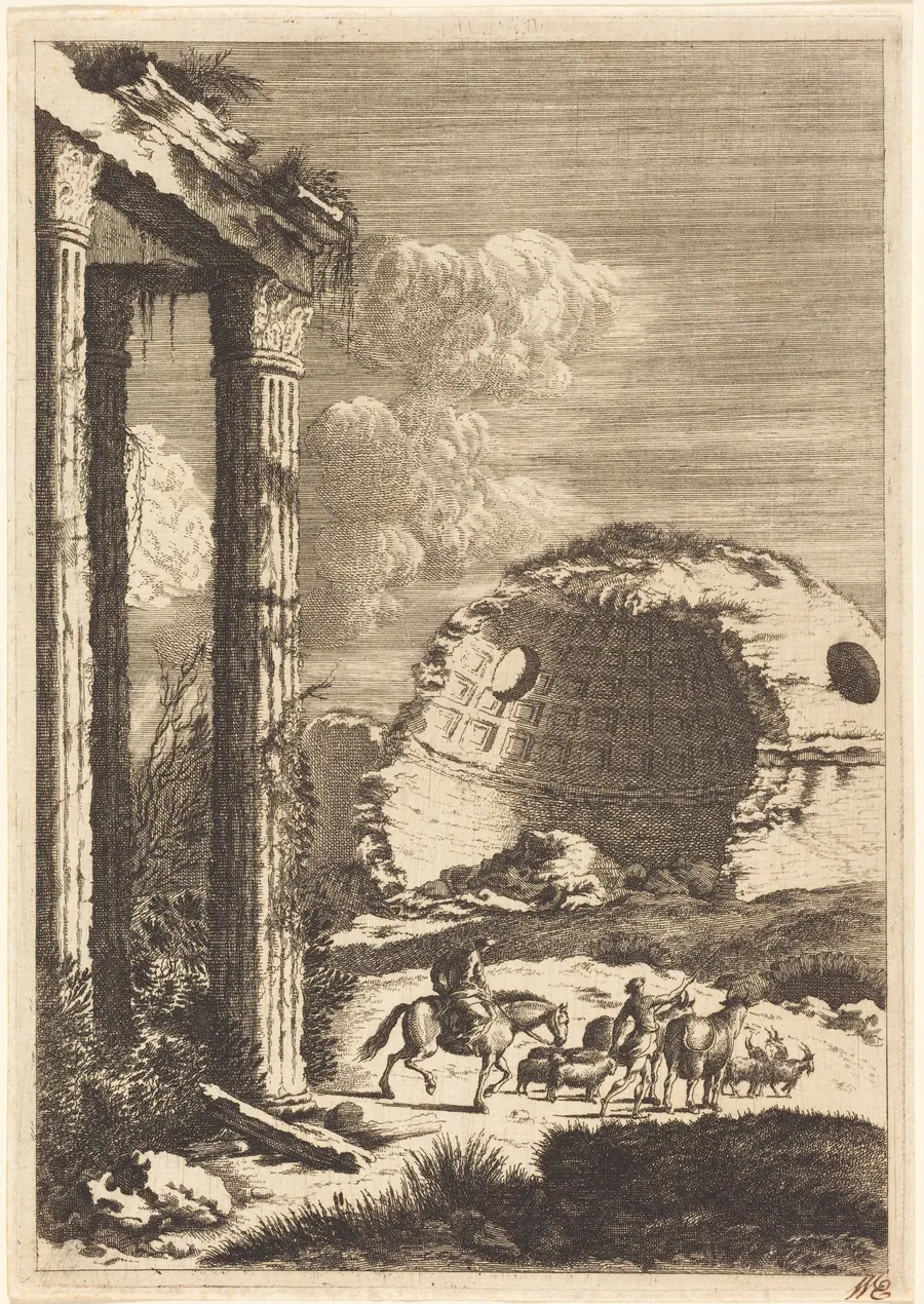 Shepherds Traveling past a Ruined Rotunda by Bernhard Zaech
