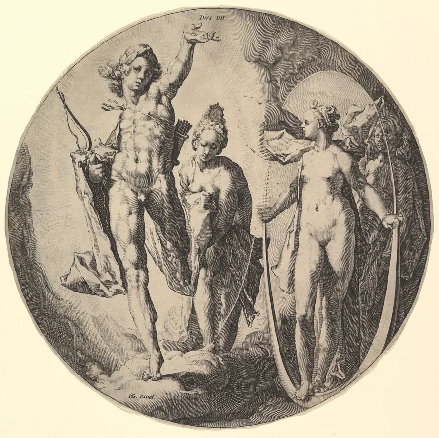 The Fourth Day (Dies IV):  The Creation of Day and Night, from The Creation of the World, a series of seven plates by Hendrick Goltzius
