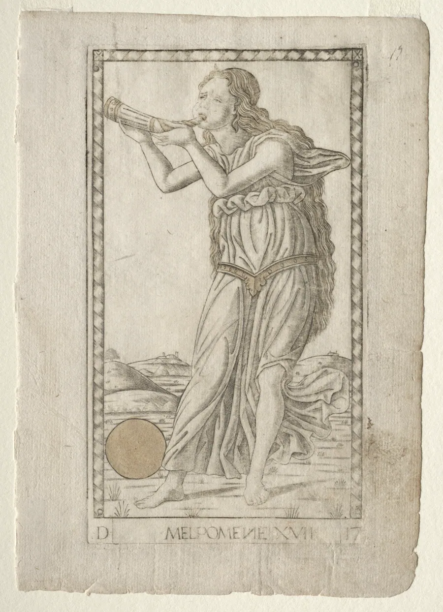 Melpomene (tragedy) (from the Tarocchi series D:  Apollo and the Muses, #17) by Master of the E-Series Tarocchi