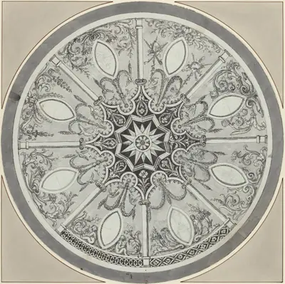 Design for an Inlaid Circular Table Top, with Alternatives