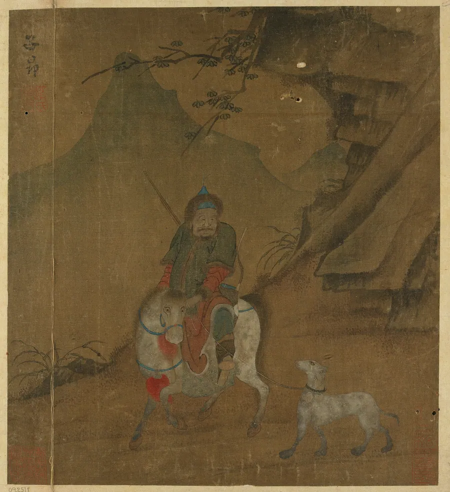 Mounted huntsman leading a dog by Formerly attributed to Zhao Mengfu 趙孟頫 (1254-1322)