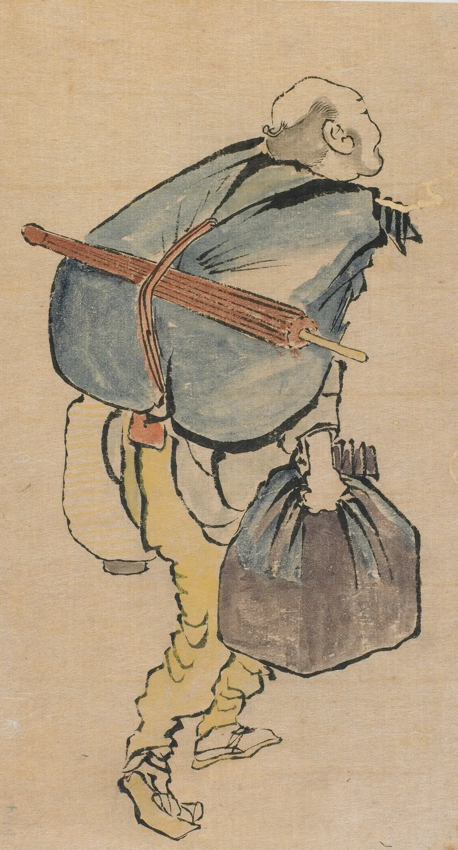 Man carrying back-pack and lantern by Katsushika Hokusai 葛飾北斎 (1760-1849)