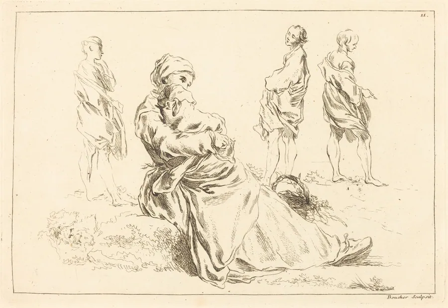Figure Studies including Seated Mother and Child by François Boucher