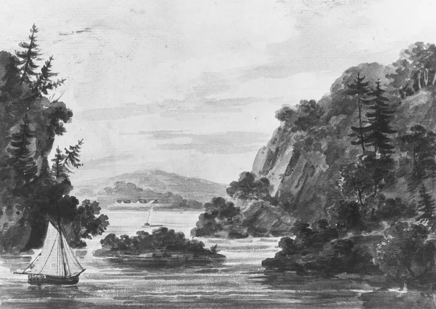 View on the Hudson River (Copy after Engraving by Weld and S. Springsguth in Weld, Travels Through the States of North America, 1807) by Pavel Petrovich Svinin