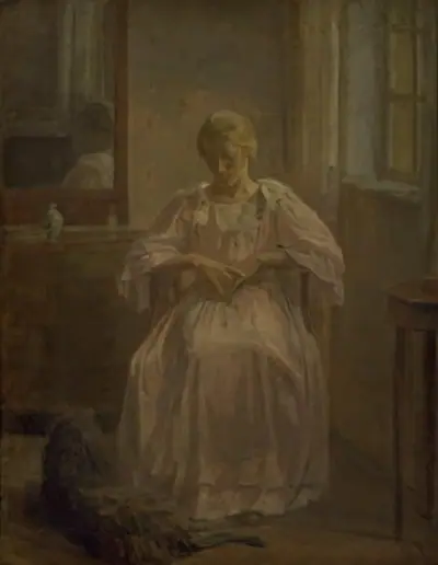 En ung pige, Sophie Lofthus, med en hund