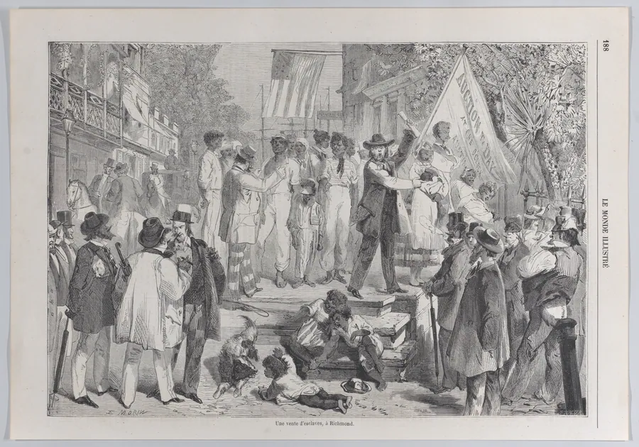 An Auction of Enslaved People in Richmond, from "Le Monde Illustré" by Edmond Morin
