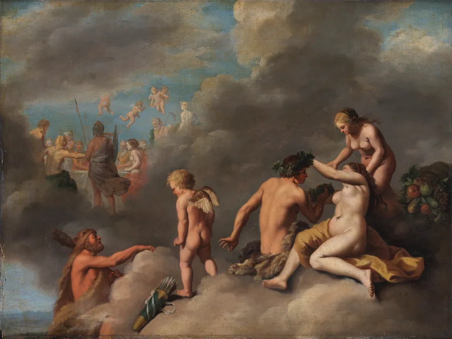 En gudeforsamling by Cornelis van Poelenburch