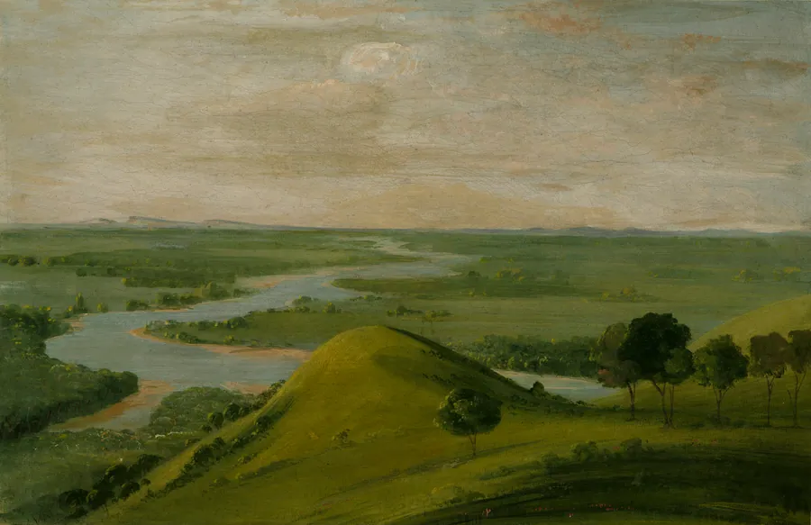 View of the Junction of the Red River and the False Washita, in Texas by George Catlin, born Wilkes-Barre, PA 1796-died Jersey City, NJ 1872